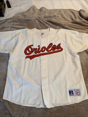 Russell Athletic White Jersey with Orange Orioles Script